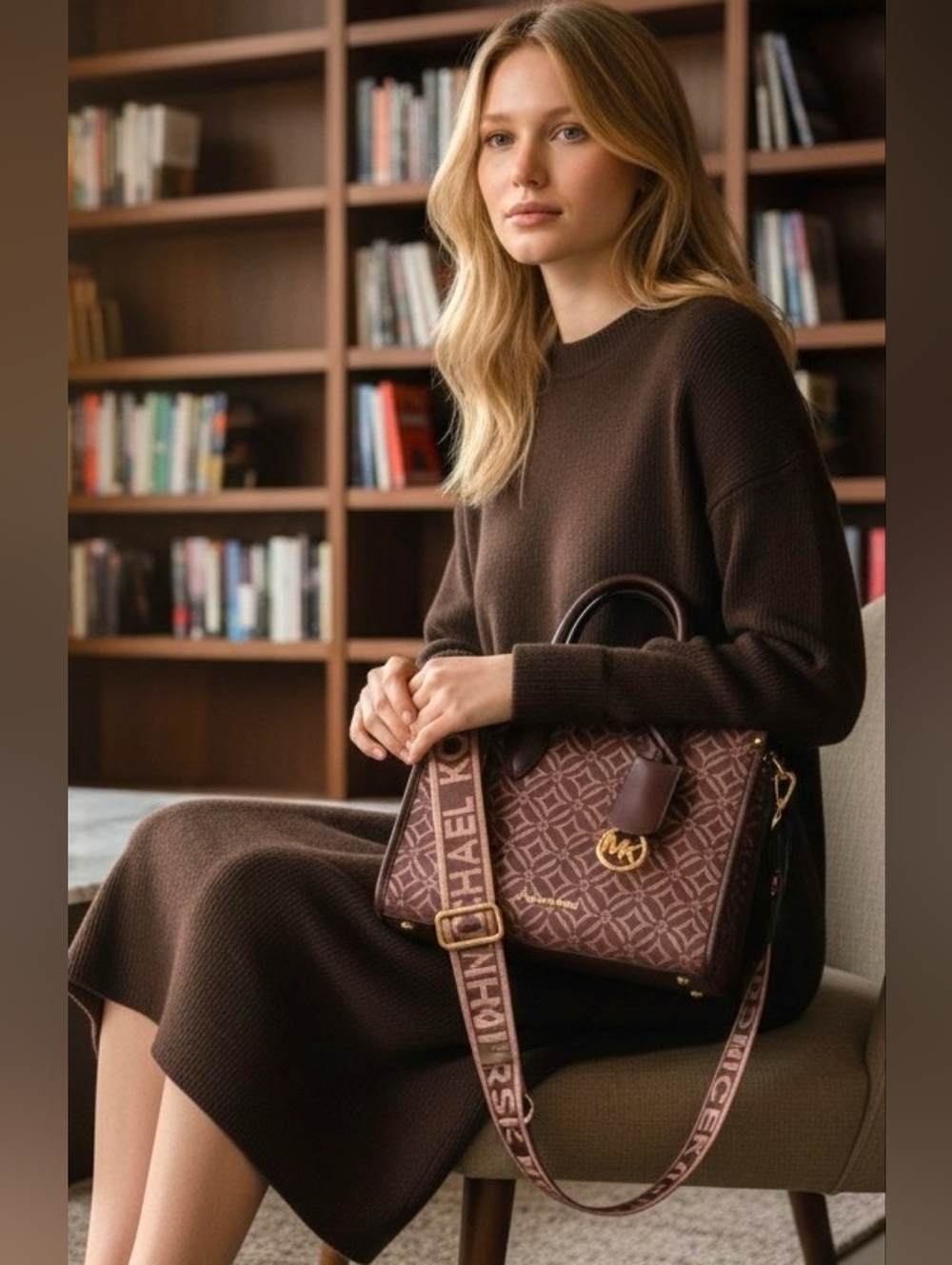 New MICHAEL KORS Mirella Medium Metallic Logo Jacquard Red/Pink Tote Bag - Picture 7 of 9
